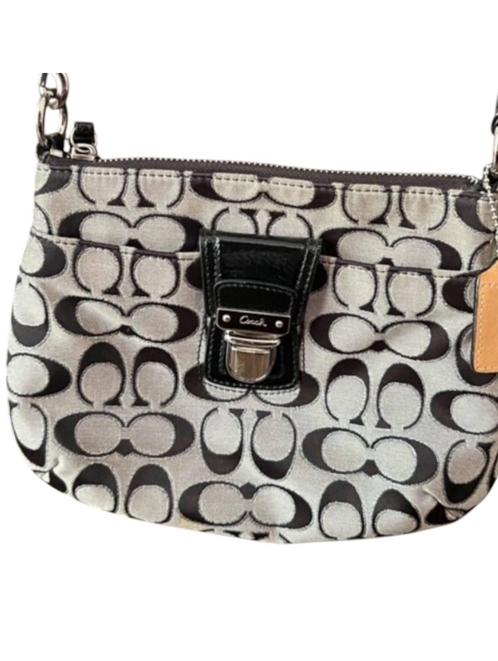 Coach Signature Black & Ivory Canvas Crossbody Bag | Y2K Coach Shoulder Purse